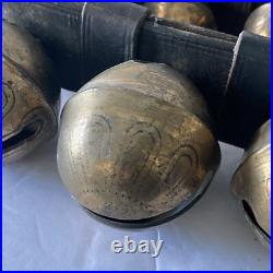 Antique 29 Graduated Sleigh Harness Bells on Original 85 Long Leather Strap