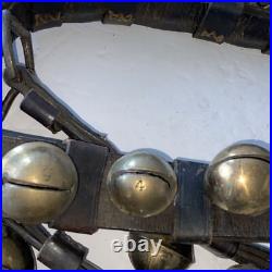 Antique 29 Graduated Sleigh Harness Bells on Original 85 Long Leather Strap