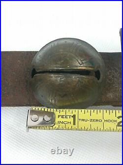 Antique 29 Numbered Brass Sleigh Bells On Original Leather Strap 86 long