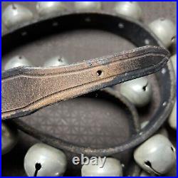 Antique 30 Silver Horse Sleigh Bells on 62 Leather Strap Sound on video