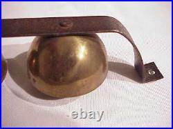 Antique (3) Large Brass Horse Drawn Sleigh Bells On Hand Wrought Bracket