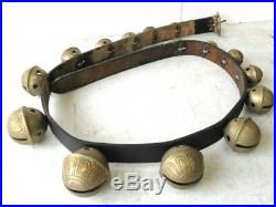 Antique 63 Leather Strap 15 Brass Graduated Numbered Horse Sleigh Bells Jingle
