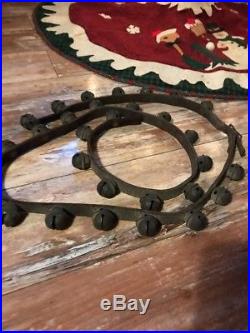Antique 6 Foot Horse Sleigh Brass Petal Bells (29) String on Leather Belt NR