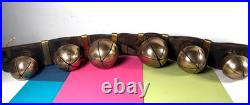 Antique 6 Swedish Sleigh Bells Horse Rump Leather Strap Petal Brass Xmas Jingle