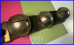Antique 6 Swedish Sleigh Bells Horse Rump Leather Strap Petal Brass Xmas Jingle