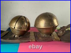 Antique 6 Swedish Sleigh Bells Horse Rump Leather Strap Petal Brass Xmas Jingle