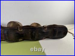 Antique 6 Swedish Sleigh Bells Horse Rump Leather Strap Petal Brass Xmas Jingle
