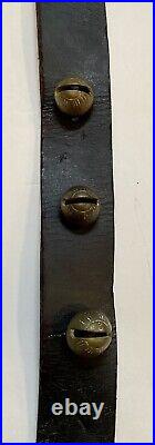 Antique 71 Inch Graduated Size Sleiigh Bells 15 Petal Bells Leather Brass