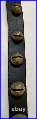 Antique 71 Inch Graduated Size Sleiigh Bells 15 Petal Bells Leather Brass