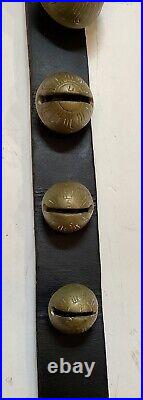 Antique 71 Inch Graduated Size Sleiigh Bells 15 Petal Bells Leather Brass