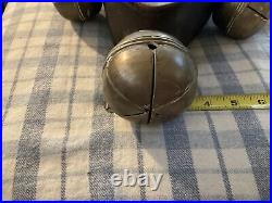 Antique 7 Large Brass Sleigh Bells on Leather Harness Strap