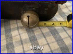Antique 7 Large Brass Sleigh Bells on Leather Harness Strap