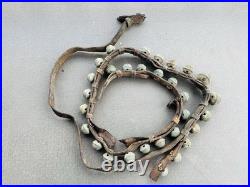 Antique 81 Long Leather Graduating Brass Sleigh Bells Strap 30 Jingle Bells