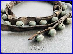 Antique 81 Long Leather Graduating Brass Sleigh Bells Strap 30 Jingle Bells