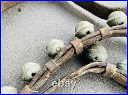 Antique 81 Long Leather Graduating Brass Sleigh Bells Strap 30 Jingle Bells