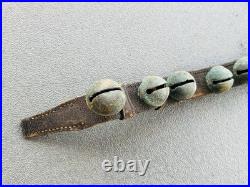 Antique 81 Long Leather Graduating Brass Sleigh Bells Strap 30 Jingle Bells