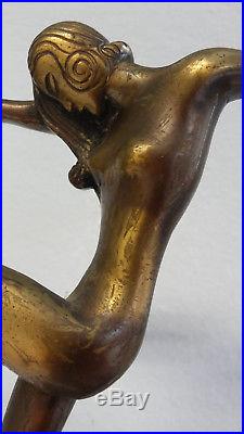 Antique ART DECO Era NUDE DANCING LADY & bells Figural BRONZE Sculpture statue