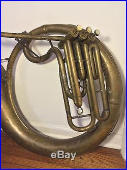 Antique A K Huttl Graslitz Brass Tuba 3 Valves with Removable Bell Germany