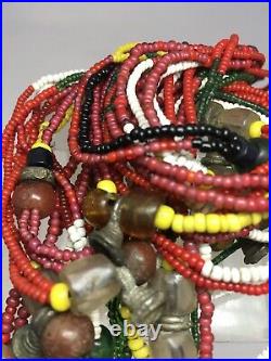 Antique African Trade Beads, Glass, Brass, Amber, Bells, Necklace 26
