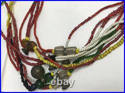 Antique African Trade Beads, Glass, Brass, Amber, Bells, Necklace 26