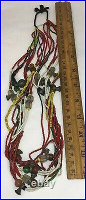 Antique African Trade Beads, Glass, Brass, Amber, Bells, Necklace 26