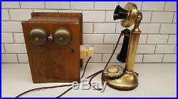 Antique American Bell Telephone Candlestick Brass Telephone Converted Works 1910