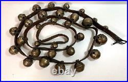 Antique Amish Brass Sleigh Bells on Leather Harness Strap 100 30 Bells