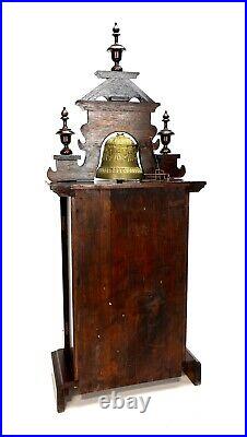 Antique Animated Monk Striking Bell 3 Finial Crest Brass Decorated Mantel Clock