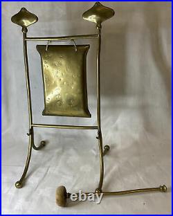 Antique Art Nouveau Brass Dinner Gong Bell Striker Table Top Crafts Aesthetic