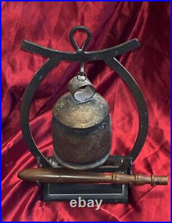 Antique Asian Chinese Gong Bell, With Stand And Striker, Brass Or Bronze
