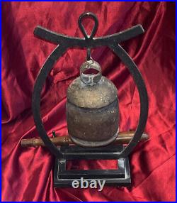 Antique Asian Chinese Gong Bell, With Stand And Striker, Brass Or Bronze