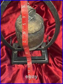 Antique Asian Chinese Gong Bell, With Stand And Striker, Brass Or Bronze