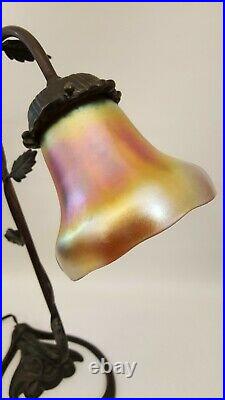 Antique Aurene Signed Lamp Shade 17 Tall Bronze Art Nouveau Lamp Leaves