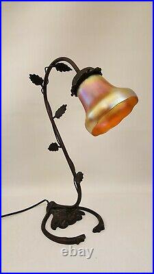 Antique Aurene Signed Lamp Shade 17 Tall Bronze Art Nouveau Lamp Leaves