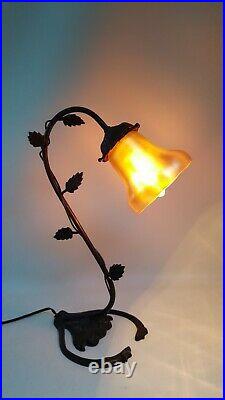 Antique Aurene Signed Lamp Shade 17 Tall Bronze Art Nouveau Lamp Leaves