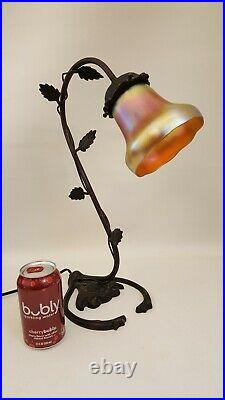 Antique Aurene Signed Lamp Shade 17 Tall Bronze Art Nouveau Lamp Leaves