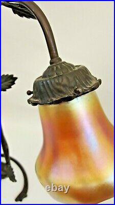 Antique Aurene Signed Lamp Shade 17 Tall Bronze Art Nouveau Lamp Leaves