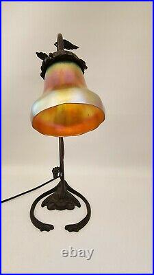 Antique Aurene Signed Lamp Shade 17 Tall Bronze Art Nouveau Lamp Leaves