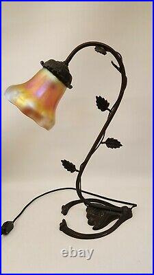 Antique Aurene Signed Lamp Shade 17 Tall Bronze Art Nouveau Lamp Leaves