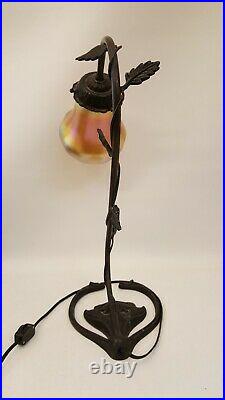 Antique Aurene Signed Lamp Shade 17 Tall Bronze Art Nouveau Lamp Leaves