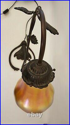 Antique Aurene Signed Lamp Shade 17 Tall Bronze Art Nouveau Lamp Leaves
