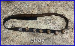 Antique Authentic 68 Leather Horse Sliegh Bell Belt With 19 Brass Bells (15e)