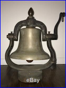 Antique Authentic Brass Train Locomotive Bell 14.75 Cast Iron Yoke Cradle