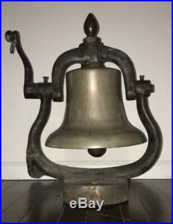 Antique Authentic Brass Train Locomotive Bell 14.75 Cast Iron Yoke Cradle