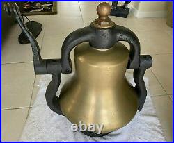 Antique Authentic Brass Train Locomotive Bell Apx 14.5 / Cast Iron Yoke Cradle