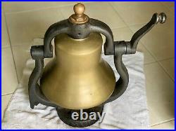 Antique Authentic Brass Train Locomotive Bell Apx 14.5 / Cast Iron Yoke Cradle