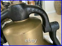 Antique Authentic Brass Train Locomotive Bell Apx 14.5 / Cast Iron Yoke Cradle