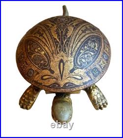 Antique BOJ Eibar Spain Damascene Mechanical Turtle Desk Bell Pat 19536 30366