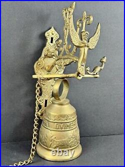 Antique BRASS / BRONZE MONASTERY Wall Mount Ornate BELL LATIN INSCRIPTION ANGELS