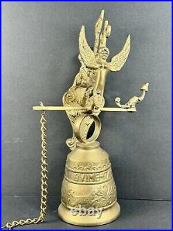 Antique BRASS / BRONZE MONASTERY Wall Mount Ornate BELL LATIN INSCRIPTION ANGELS